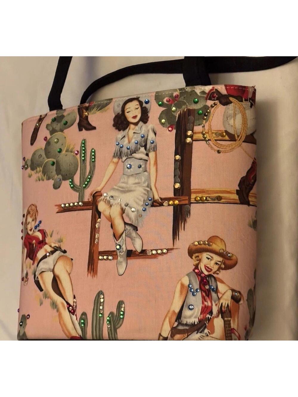 Unique Vintage Women’s Sequined Handbag With Cowgirl Theme.